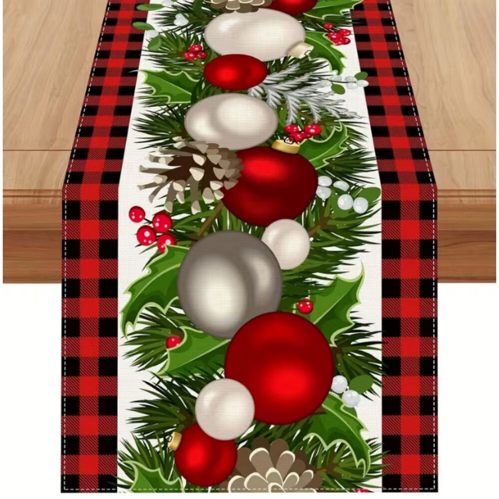 Christmas Table runner 13x72in Red & Black Buffalo Check Plaid Woven Polyester